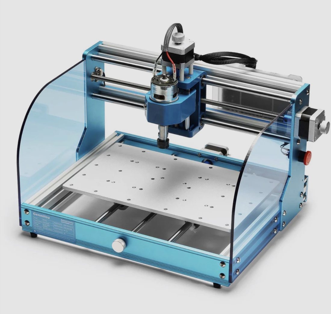 Genmitsu desktop CNC router with aluminum frame, spindle and machining bed in the Cognitaur lab